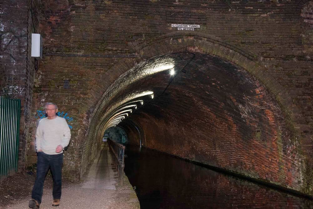 The canal tunnel under Birmingham - Night time.