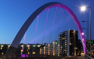 The Squinty bridge in Glasgow links the newly redeveloped areas on the South of the Clyde with the city centre.