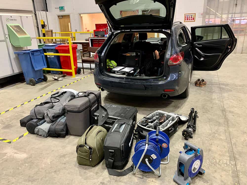 Carload of lighting and camera equipment