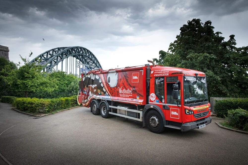 Photograph of truck by the Tyne Bridge, Newcastle-upon-Tyne by CPN Newcastle photographers, Critical Tortoise.