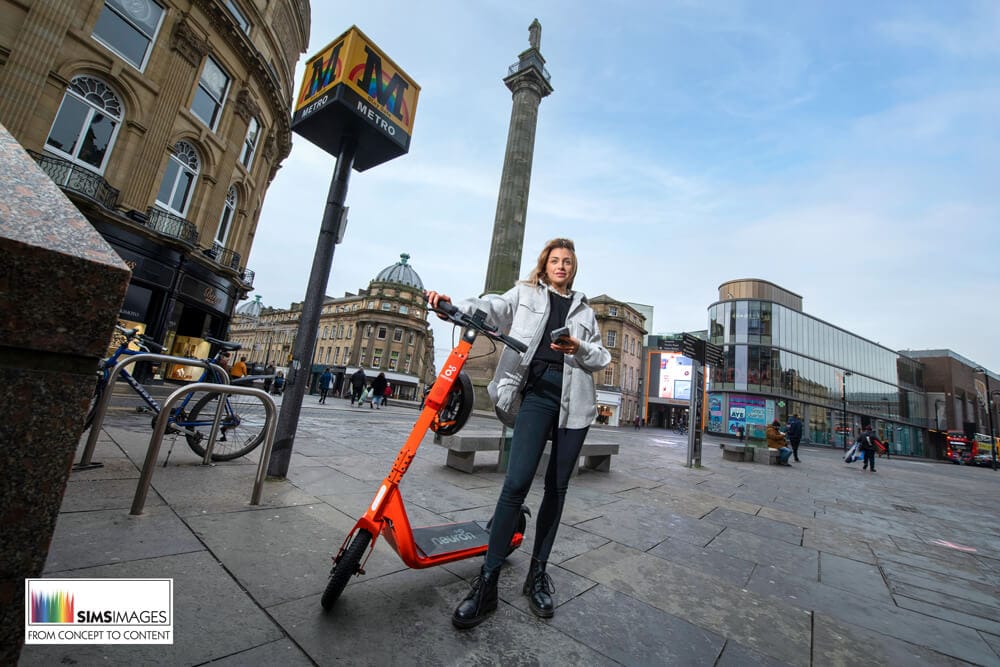 Advertising photography of model in Newcastle city centre 
