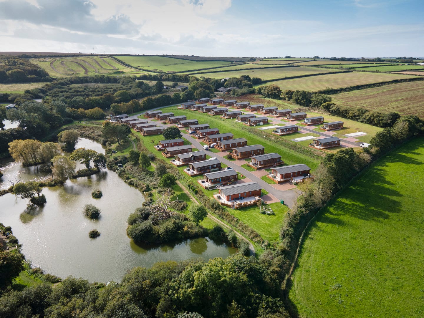The drone captured the holiday park in good light late in the day showing the quiet rural location